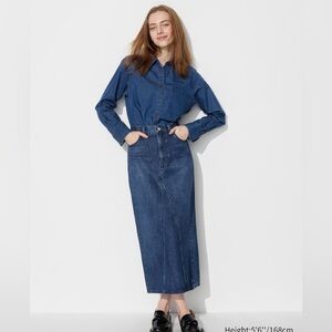 Uniqlo High Rise Denim Panel Long Skirt Blue Dark Wash Size 6 NWOT